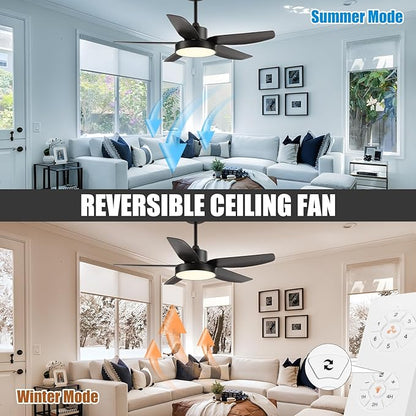Modern Ceiling Fan with Light and Remote Control,46''Ceiling Fan with 3 Color Lights,Memory Function,5 Blades,6 Speeds,Outdoor Fan and Light for Living Room,Bedroom,Kitchen,Black