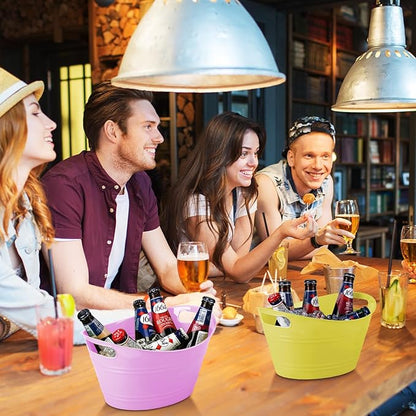 6 Pieces Ice Buckets Bulk, Plastic Ice Buckets with Handles, Oval Storage Tub, Large Capacity Ice Drink Bucket for Party Bar Wine Beer Champagne Beverage Bottle Cooler (Fresh Color,4.5 Liter)