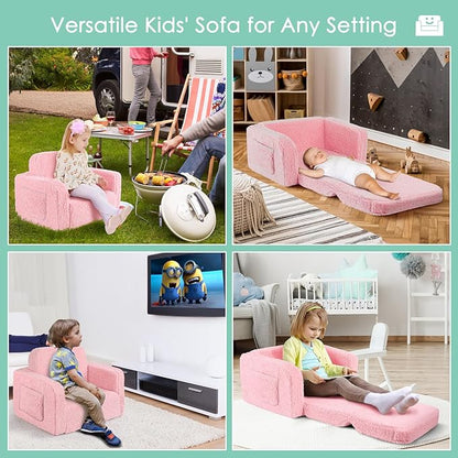 ACRABROS Kids Couch Toddler Chair: Sofa Bed Fold Out for Girls Boys Pink