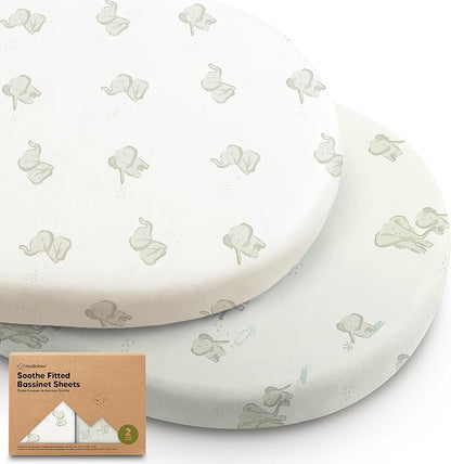 2-Pack Organic Bassinet Sheets for Girls, Boys - 100% Cotton Bassinet Mattress Sheets Compatible with Halo Bassinest Swivel Sleeper, Graco, Baby Delight, Chicco, Unisex Fitted Bassinet Sheets (Elly)