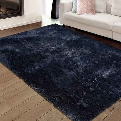 Navy Blue Shag Rug for Bedroom, Abstract Fluffy Soft Area Rugs for Living Room Nursery Kids Room, Non Skid Thick Throw Rug, Indoor Modern Floor Carpets for Dorm Office Kitchen, 5' x 8'