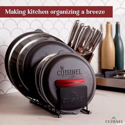 Cuisinel Lid and Dish Organizer Rack - 2-Pack Matte Black Kitchen Storage Organization Stand - Plate Holder, Pan/Pots Covers, Cutting Board and Cookie Sheet Divider - 7-Tier Cabinet/Counter Display