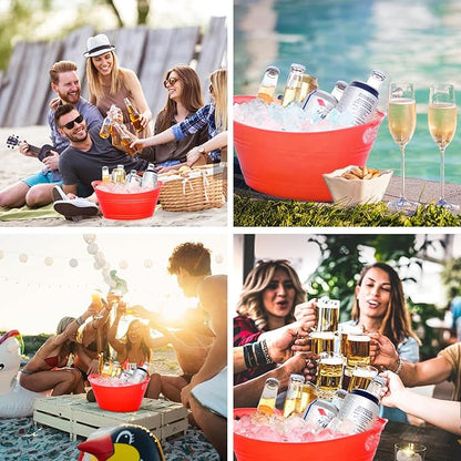 8Pcs Ice Bucket, Plastic Ice Buckets for Parties, Drink Buckets with Handles Beverage Buckets Oval Storage Plastic Tub for Wine Beer Champagne Bottles, 4.3Liter (set-3-red)