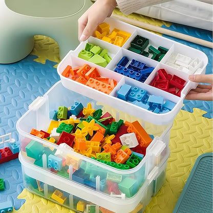 3-Tier Stackable Toy Storage Box with Lid Dividers, Kid Toy Blocks Organizer Container Removable Tray, Plastic Toy Chest Organizer for Baby Nursery Playroom - Toy Blocks Not Included