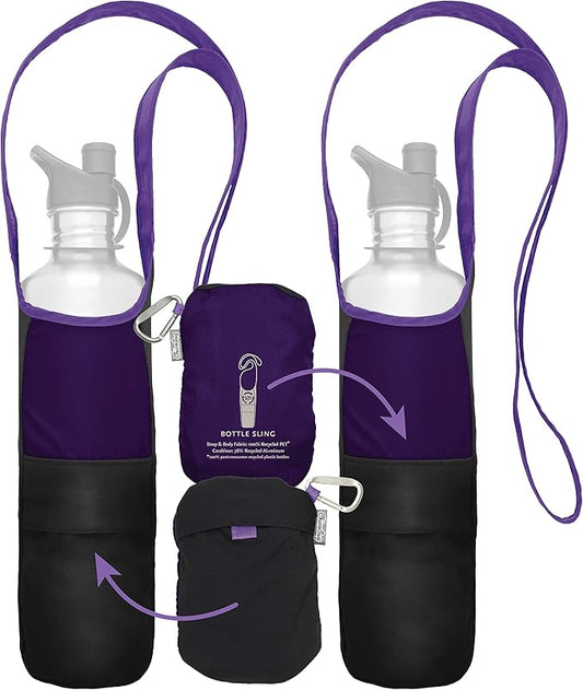 ChicoBag rePETe Water Bottle Sling w/Strap, Carabiner Clip, Built-In Pouch, & Convenient Pockets | Eco-Conscious | Perfect for Walks, Hikes, Outdoor Festivals | Amethyst (Pack of 2)