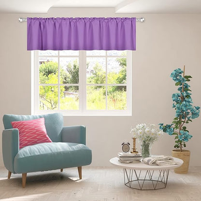 Light Purple Extra Wide Valance for Windows 100x18 Inch Solid Thermal Insulated Blackout Rod Pocket Kitchen Short Curtain Toppers Extra Wide Valance for Bathroom Living Room, Lilac Lavender