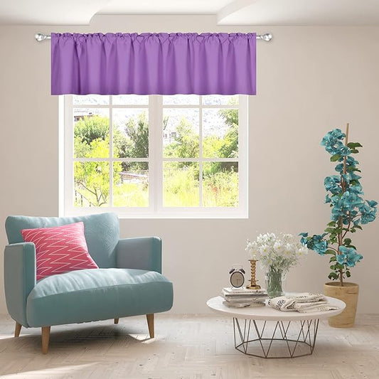Light Purple Extra Wide Valance for Windows 100x18 Inch Solid Thermal Insulated Blackout Rod Pocket Kitchen Short Curtain Toppers Extra Wide Valance for Bathroom Living Room, Lilac Lavender