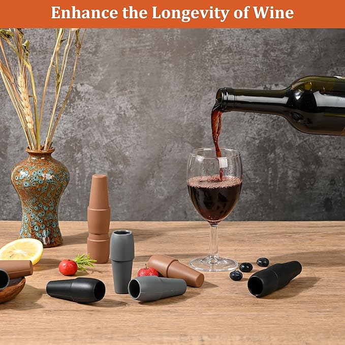 6 Pcs YiRayon Wine Bottle Stoppers, Reusable Silicone Wine Seal Stopper Unbreakable Wine Corks Beverages Beer Champagne Red Wine Bottle Covers to Keep Wine Fresh