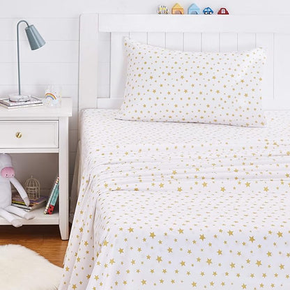 Amazon Basics Kid's Soft Easy-Wash Lightweight Microfiber 3-Piece Sheet Set, Toddler, Multi Color, Starry Stars