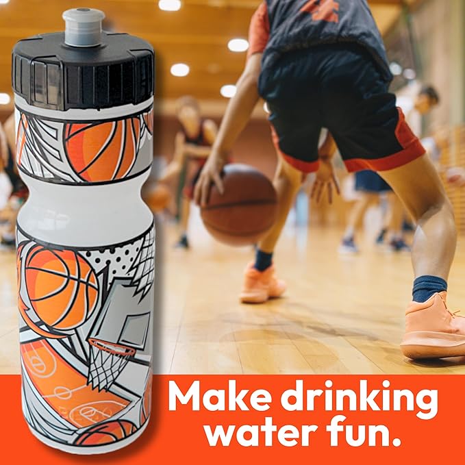50 Strong Kids Water Bottle | 22 oz. BPA- Free Sports Squeeze Water Bottles with Pull Top Cap |Perfect Water Bottle for School | Reusable & Durable for Boys & Girls | Made in USA (Basketball Star)