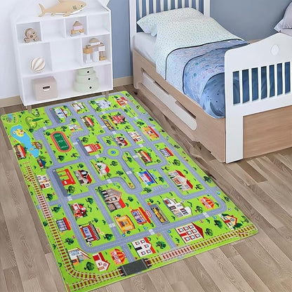 Kids Playmat City Life Carpet Playmat 3x5 Ft Town City Road Map Car Mat Play Mat Educational Learning Carpet Area Rug Soft Non Slip Area Rug Kids Girls Toddler Children Bedroom Nursery Room,Grey
