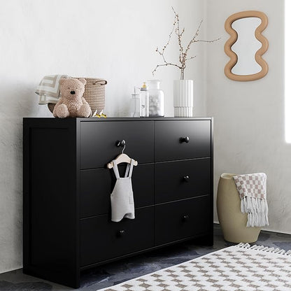 Storkcraft Calabasas 6 Drawer Dresser (Black) - GREENGUARD Gold Certified, 6 Drawer Dresser with Interlocking Drawer System, Dresser Drawer Organizer for Kids' Bedroom