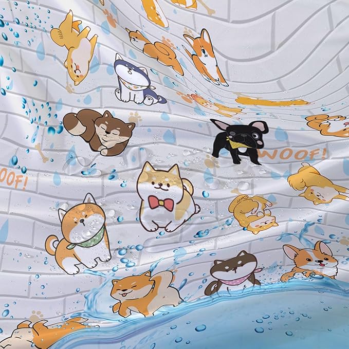 AILONEN Cute Corgi Shower Curtain for Kids 36" W*72" H Inch,Funny Dog Cartoon Corgi Animals Playing Water Shower Curtains,12 Pack Hooks Polyester Waterproof Fabric Decor for Bathroom Bathtub Panels