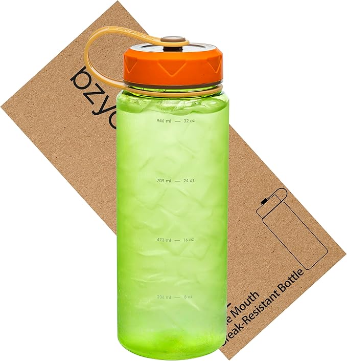 bzyoo HydroPop 36oz Water Bottle w/Strap - Leak-Proof, Hydration Intake Tracking Measurement, Wide Mouth for Ice. Perfect for Gym, Travel, Outdoor - Color Green