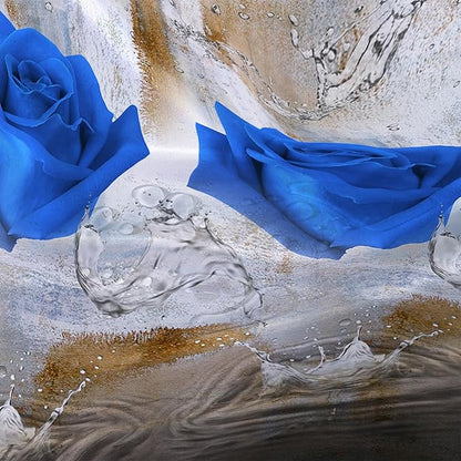 AILONEN Blue Rose Shower Curtain for Girls 3D Rose Water Droplet Retro Bathroom Decor,Modern Rose Flower Couple Lover Women Bath Curtain 72" W*78" H Polyester Waterproof Bathroom Curtain with Hooks