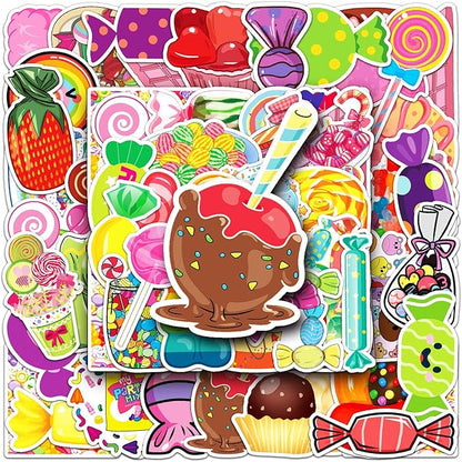 50pcs Cartoon Waterproof Stickers for Laptop, Phone, Bottle, Suitcase, Scrapbook, Candy Stickers,Ice Cream Candy,Cute Food Stickers,Kawaii Stickers,Cookie Stickers (Stickers F)