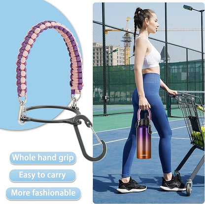 32 oz Insulated Water Bottle with Paracord Handles & Strap, 2 Lids(Straw Lid&Spout Lid), Stainless Steel Reusable Wide Mouth Metal Water Bottle With Straw, Double Walled, Thermo Mug（Tropical Fruit)