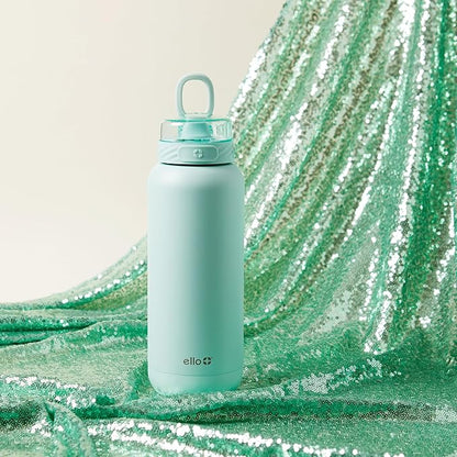 Ello Cooper 32oz Stainless Steel Water Bottle with Straw and Carry Handle, Double Walled and Vacuum Insulated Metal, Leak Proof Locking Lid with Soft Silicone Spout, Reusable, BPA Free, Yucca