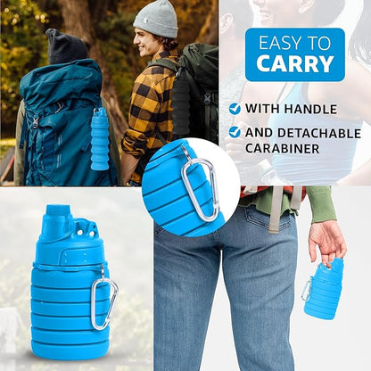 Collapsible Water Bottles - BPA-FREE Silicone Reusable Travel Bottles for Healthy & Safe Hydration, Compact & Portable Design for Hiking & Sports, Lightweight & Foldable, 2-Pack, Blue