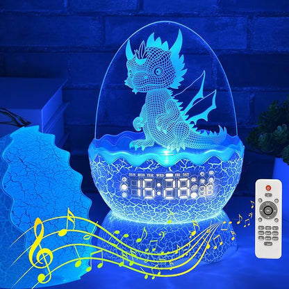 Dragon Egg Night Light with Digital Clock/Alarm Clock/Lullaby White Noise/Bluetooth Speaker, Dragon Egg Decor with Remote Control 16 Colors & Sleep Timer, Dragon Gifts for Kids/Adult