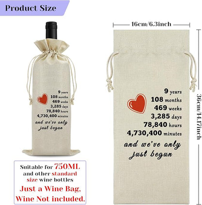 9th Anniversary Wine Bag for Him Her Nine Years Anniversary Wedding Gift for Husband Wife 9 Years Dating Anniversary for Men Women 9 Years of Marriage Gift Birthday Christmas Gift Wine Gift Bag
