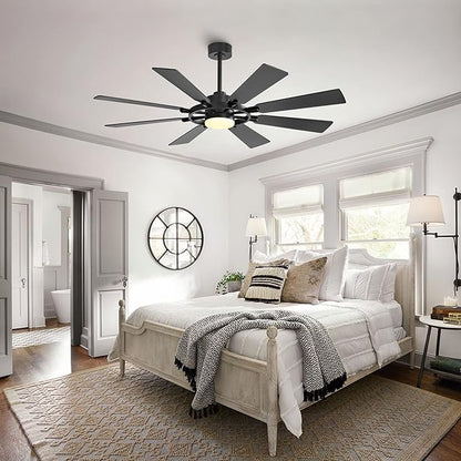 80" Ceiling Fan with Lights and Remote Control, Wood 8 Blades 6-Speed Noiseless Reversible DC Motor, 3 Downrods, Modern Large Indoor/Outdoor Ceiling fan for Patio Bedroom Dining Living Room, Black