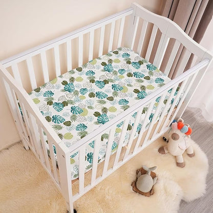 3 Pack Mini Crib Sheets, Premium Pack N Play Sheets for Boys Girls Neutral, Soft Breathable Baby Sheets Fit Pack N Play, Playard and Mini Crib Mattresses, Leaf