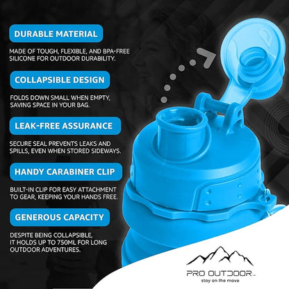 Collapsible Water Bottles - BPA-FREE Silicone Reusable Travel Bottles for Healthy & Safe Hydration, Compact & Portable Design for Hiking & Sports, Lightweight & Foldable, 2-Pack, Blue