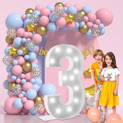 4FT Marquee Light Up Numbers Marquee Numbers 3, Choose Your Color, Multiple Color Options Including Cool White & Colorful, Birthday Decorations