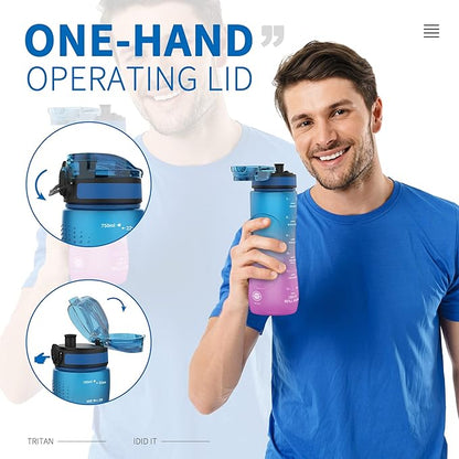 25oz Kids Sports Water Bottles for School with Spout Lid (Blue Purple)