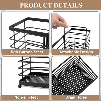 RedCall 3 Compartments Utensil Holder,Extra Large Cooking Utensil Organizer for Countertop,Black Metal Spoon Spatula Holder,Kitchen Tools Storage Holder,Kitchen Decor