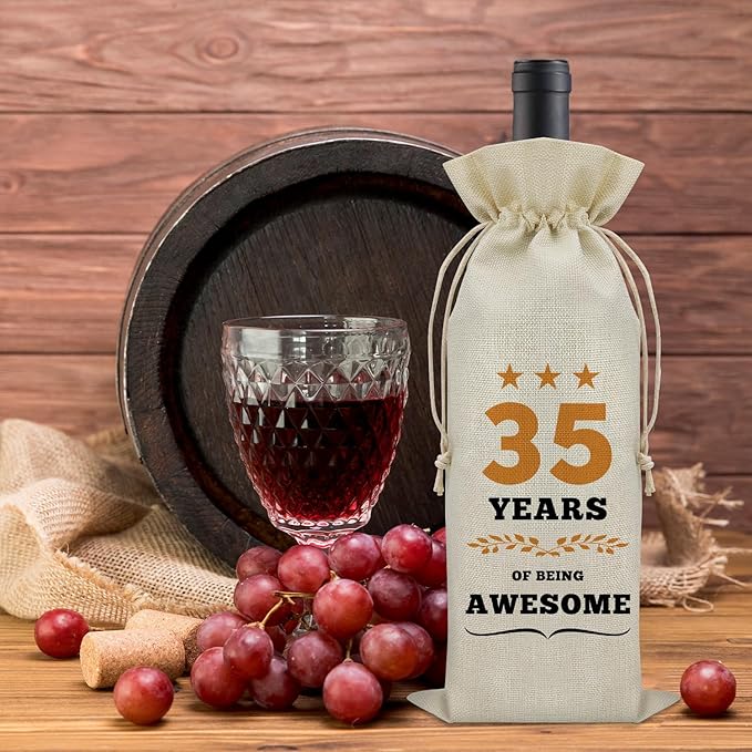 35th Birthday Gifts for Women Men Wine Bag 35 Year Old Birthday Gifts for Her Him 35 Year Work Anniversary Decorations Wine Bottle Decoration Bag Born in 1989 Wine Accessories Gifts for Wine Lovers