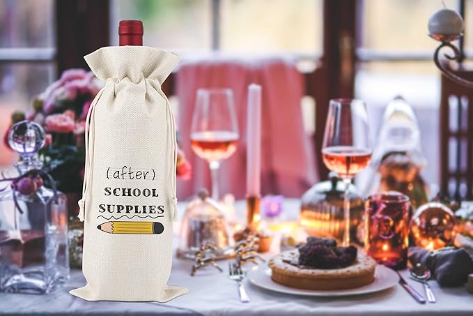 After School Supplies,Teacher Appreciation Wine Bag,Teacher Appreciation Gifts,Teacher Gifts from Student,Gift Bag For Teacher,Coworkers,Teachers Day Gifts,Reusable Wine Bags With Drawstring,L11