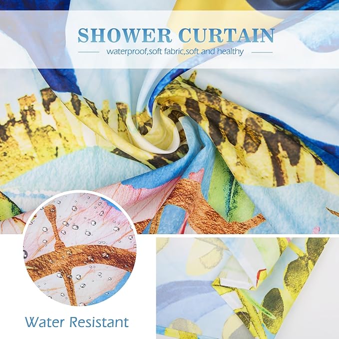 Aimego Long Funny Shower Curtain - Cat Sea Ocean Animal Underwater Tropical Fish Coral Seahorse Fabric Cloth Shower Curtain Set with 12 Hooks for Bathroom Decor Accessories Bathtub Curtain, 72"x78"