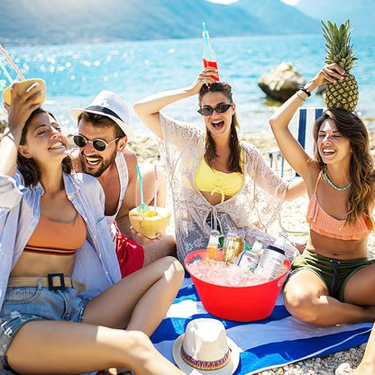 8Pcs Ice Bucket, Plastic Ice Buckets for Parties, Drink Buckets with Handles Beverage Buckets Oval Storage Plastic Tub for Wine Beer Champagne Bottles, 4.3Liter (set-3-red)