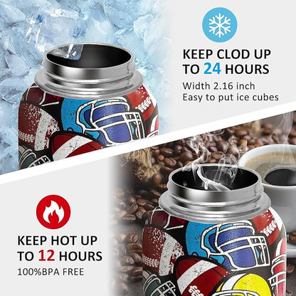 32 oz Football Water Bottle Insulated Vacuum Stainless Steel Sports Water Bottle with 2 Lids (Straw and Spout Lid) for Gym Camping Hiking