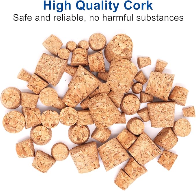 60Pcs Cork Stoppers, 5 Sizes Assortment Small Corks Tapered Cork Plugs Replacement Wooden Bottle Corks Bottle Stopper Wine Cork for Craft Jars Wine Bottles