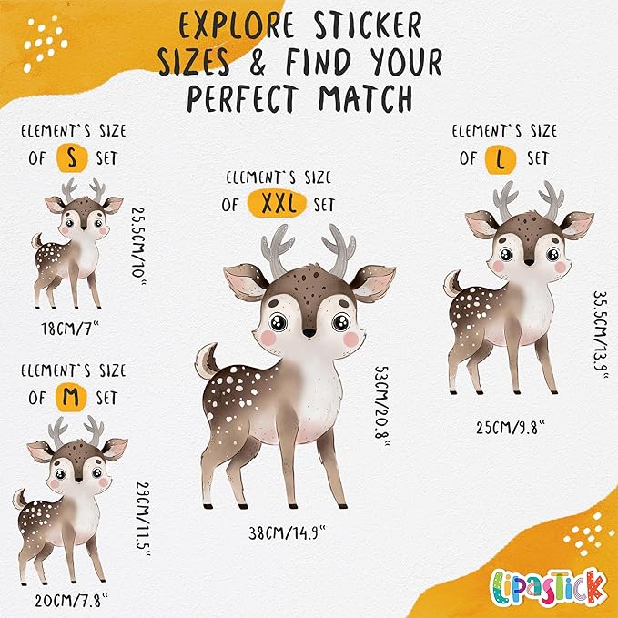 Large Animals Wall Decals for Kids by Lipastick – 177 pcs Woodland Animals Wall Stickers – Forest Animal Wall Decals for Kids Boys Baby Girls – Kids Wall Decals Bear Fox Deer Hare Raccoon Owl XXL Size