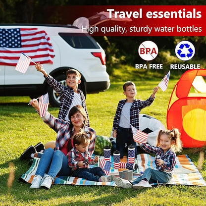 Honeydak Sports Squeeze Water Bottles Patriotic Water Bottles 20oz American Flag Water Bottles with Pull Top Cap Reusable Plastic Water Bottles for Fitness Camping Sports Outdoor Activity Gym