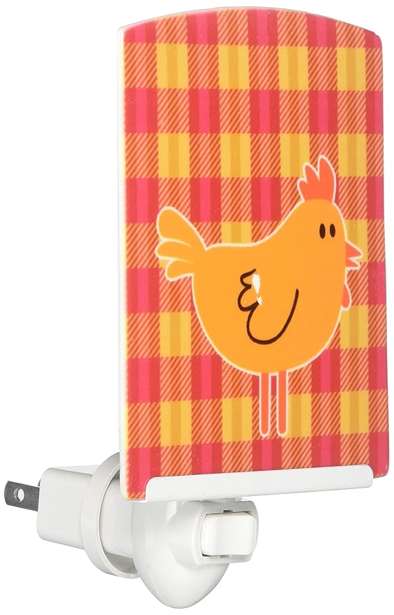 Caroline's Treasures BB7090CNL Chicken Hen on Gingham Ceramic Night Light Compact, UL-Certified, Ideal for Bedroom, Bathroom, Nursery, Hallway, Kitchen, 6x4x3, Multicolor