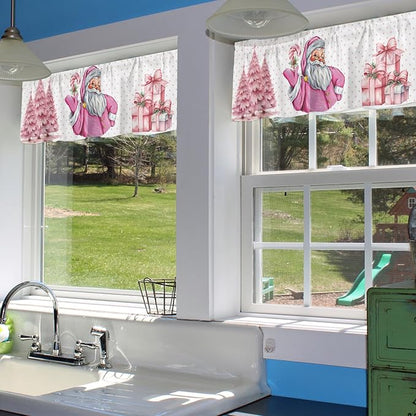 Pink Christmas Window Valance for Bedroom Living Room, Funny Santa Claus Window Curtain for Kitchen Bathroom, Pink Christmas Window Valance Rod Pocket Window Treatment, 54" W x 18" L