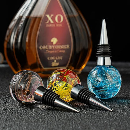 Murano Glass Wine Stoppers, Reusable Wine Bottle Stopper Champagne Stoppers, Perfect Kitchen Wine Decor Wine Accessories Gifts for Men and Women (yellow)