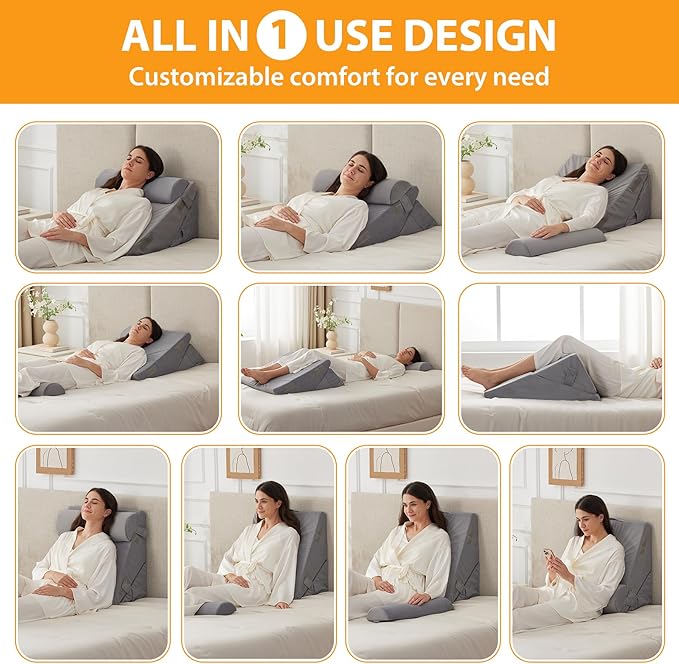 3PCS Orthopedic Bed Wedge Pillow Set for Sleeping, Wedge Pillow for Back Pain Relief, 10-in-1 Adjustable Bed Wedge Pillow Post Surgery, Triangle Pillow for Acid Reflux Snoring Gerd, Velvet