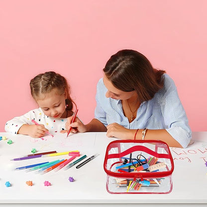 3 Packs Clear Toy Storage Bags- 9.4 x 6.7 x 4.3 Inch Transparent PVC Toy Organizing Bags with Zipper- Waterproof Toy Storage Organizer Pouch for Building Blocks, Small Toys (Red)