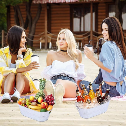 4 Pcs 4 Gallon Ice Bucket Large Metal Drink Buckets Galvanized Tub galvanized steel tub Cold Drink Beverage Tubs for Christmas Bar for Beer Wine Cooler(Silver)