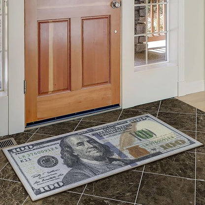 Machine Washable $100 Bill Design Non-Slip Rubberback 22x53 Modern Runner Rug for Hallway, Kitchen, Bedroom, 22" x 53", Multicolor