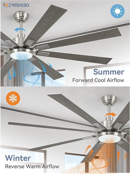 72 inch Brushed Nickel Modern Ceiling Fans with Lights and Remote, Indoor/Outdoor Ceiling Fan for Living Room Patio, 6 Speed Reversible Quiet DC Motor, 3 CCT, Dual Finish Blades