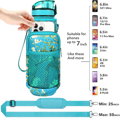 32 oz Water Bottles with Straw & Strap, Motivational Water Bottles with Times to Drink, BPA Free Reusable Sports Water Bottle with Sleeve Carrier for Hiking, Travel, Running or Fitness