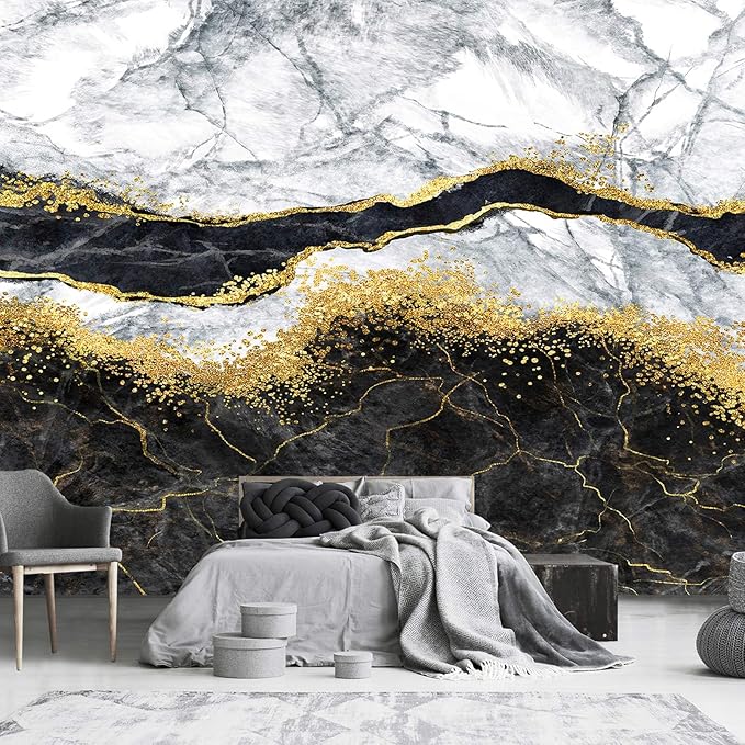 Black Gold Marble Wallpaper for Bedroom Background Decor (Not Peel and Stick)