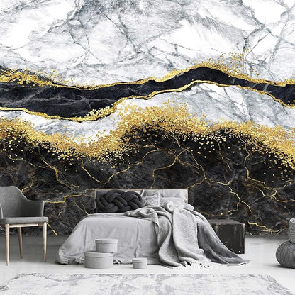 Black Gold Marble Wallpaper for Bedroom Background Decor (Not Peel and Stick)